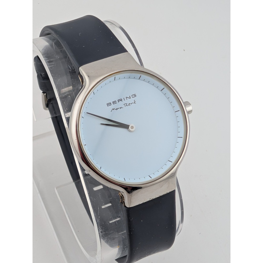 Bering Max Rene Watch Women 31mm Silver Case Gray Silicone Band-‎ New Battery